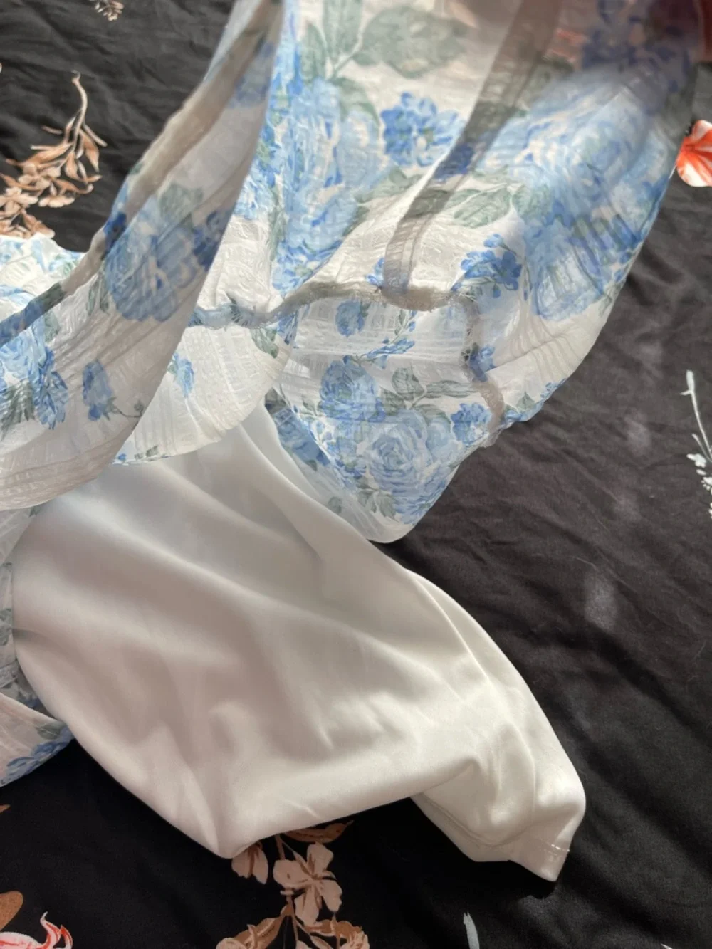 NWOT Altar'd State White Mini Dress with Blue Floral Print - Picture 10 of 10